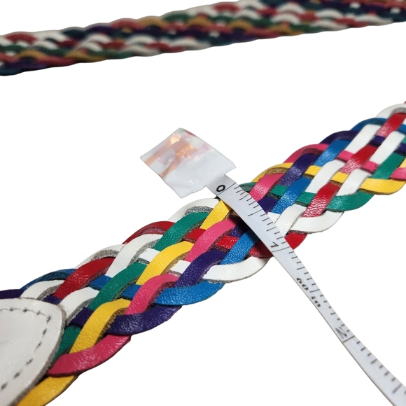 Vintage 80s 90s Womens Rainbow Colorful Braided Split Leather Belt Boho Preppy M - Picture 7 of 11